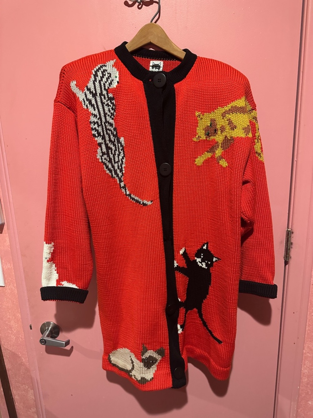 Mabel's Red Knit Cardigan with Black Trim